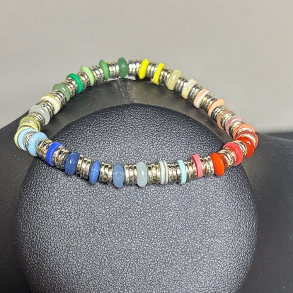 Loft Disc Silver Tone Colorful Boho Stretch Bracelet